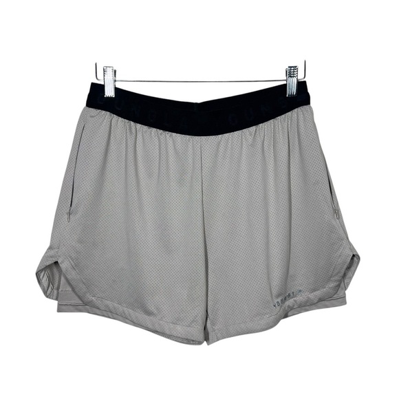 YoungLA Shorts Mens Medium Tan 2 in 1 Athletic Workout Logo Gym Adult - Picture 1 of 8